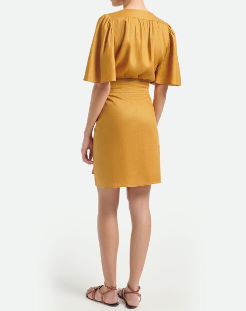 Orangefarbenes Tabasco-Kleid aus 100% Leinen