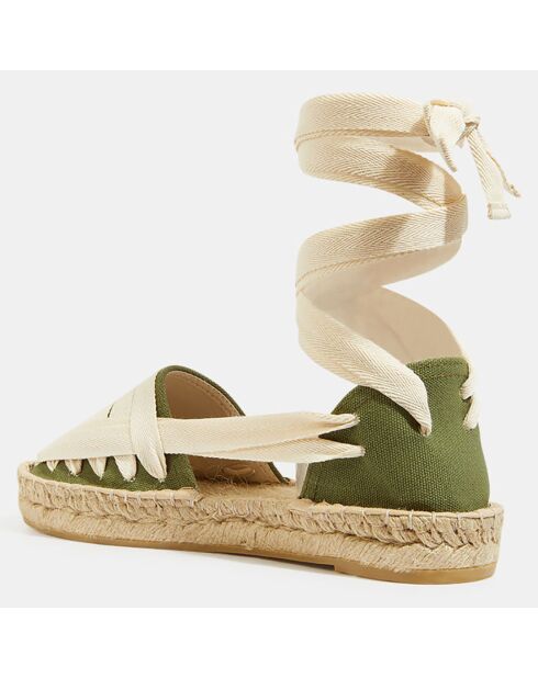 Espadrilles aus Bio-Baumwolle mit ecru-/khakigrünen Krawatten