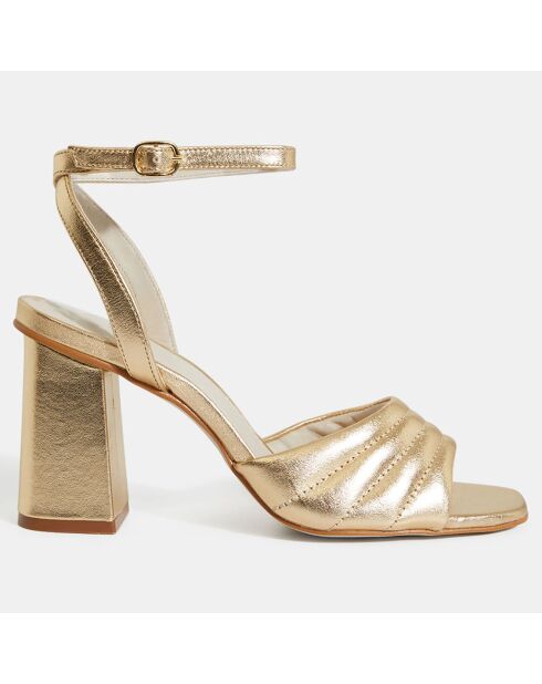 Goldfarbene Sandalen aus gestepptem Leder mit Absatz 8 cm