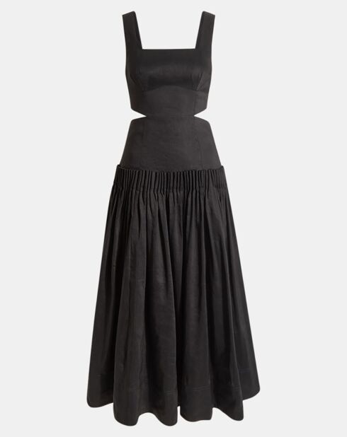 Robe midi en Lin mélangé Audette Pleated noire