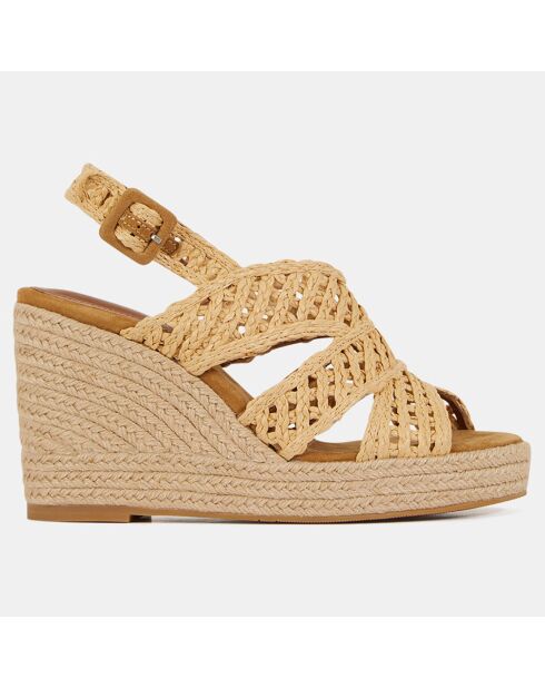 Sandalen mit Keilabsatz aus natürlichem Bastleder - 10 cm hoher Absatz