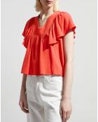 Top à volant en Coton & Lin Leonie orange