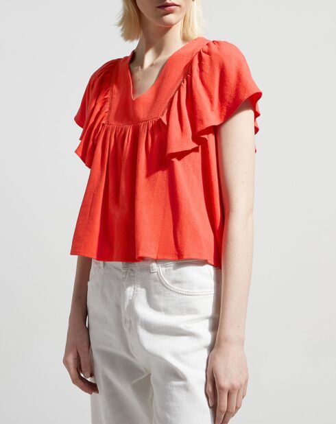 Top à volant en Coton & Lin Leonie orange
