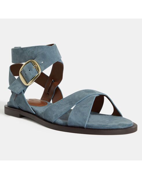 Sandales plates en Cuir bleu jean