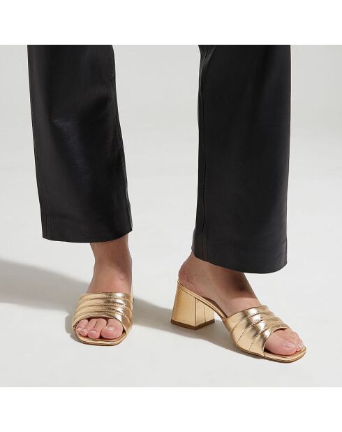 Mules à talon en Cuir matelassées dorées - Talon 6 cm