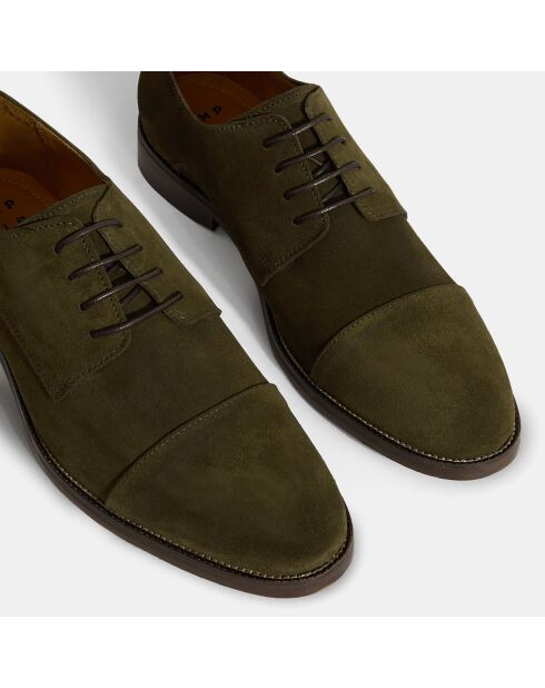 Derbies en Velours de Cuir vert kaki