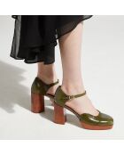 Sandales à talon en Cuir vert kaki - Talon 8.5 cm