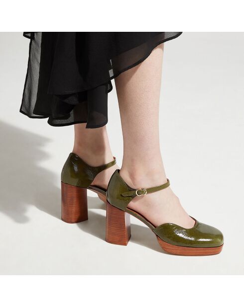 Sandales à talon en Cuir vert kaki - Talon 8.5 cm
