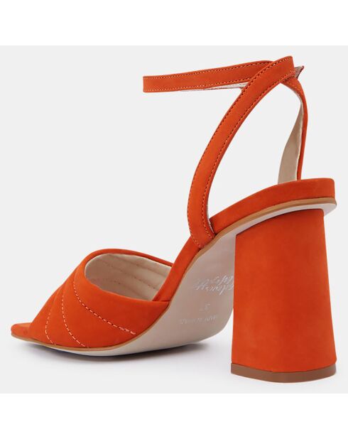 Oranje gewatteerde leren sandalen met hak - hak van 8 cm