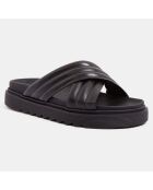 Mules plates en Cuir matelassées noires