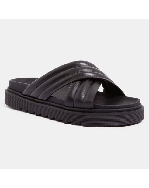 Mules plates en Cuir matelassées noires