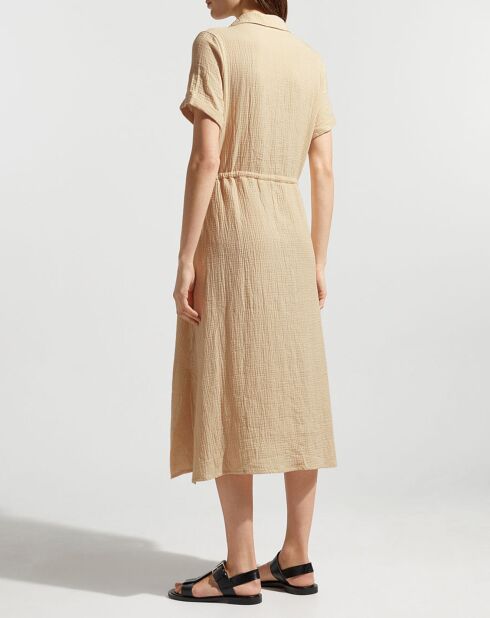 Robe en Lin & Coton Lalie col chemisier beige