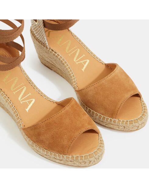 Espadrilles compensées en Velours de Cuir Ania camel - Talon 8 cm