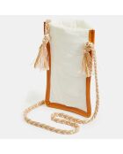Pochette de téléphone en Nylon écru/orange - 19x11 cm