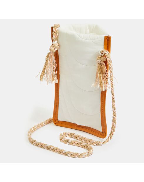 Pochette de téléphone en Nylon écru/orange - 19x11 cm