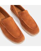 Mocassins espadrilles en Velours de Cuir camel