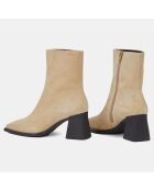 Bootss en Velours de Cuir Hedda beiges - Talon 7 cm