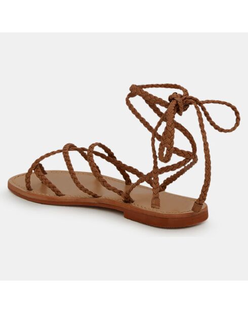 Braune geflochtene Ledersandalen mit Knöchelschnürung