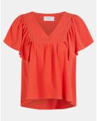 Top à volant en Coton & Lin Leonie orange