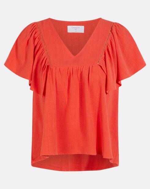 Top à volant en Coton & Lin Leonie orange