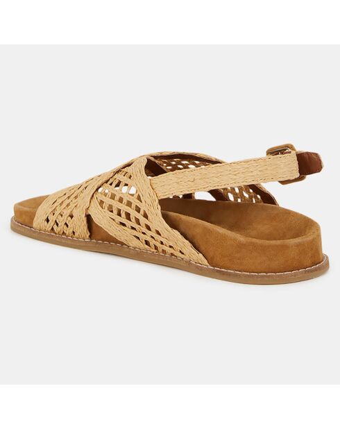 Platte sandalen van natuurlijk raffia-leer