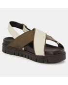 Sandales en Cuir blanc/kaki