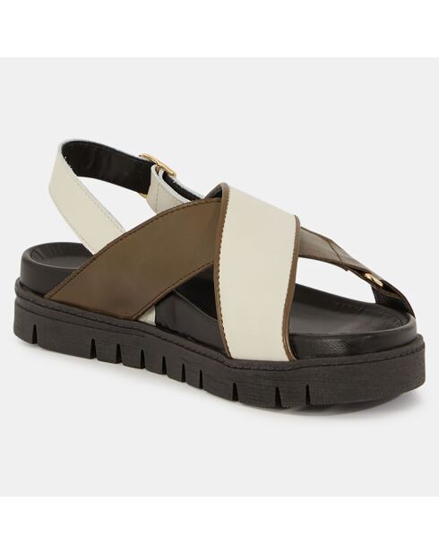 Sandales en Cuir blanc/kaki