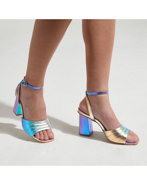 Sandales à talon en Cuir matelassées multicolores - Talon 8 cm
