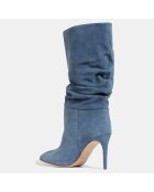 Bottes en Velours de Cuir bleues - Talon 9 cm