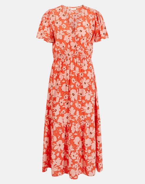 Robe midi Lauralie imprimée orange/rose