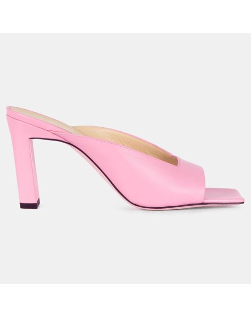 Mules en Cuir d'Agneau Isa roses - Talon 9 cm
