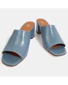 Mules à talon en Cuir bleu jean - Talon 6 cm