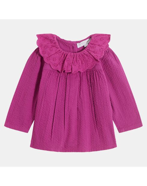 Blouse en Coton Bio Ines1 col broderie violette