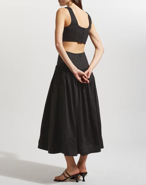 Schwarzes Midikleid aus plissiertem Leinengemisch mit Audette