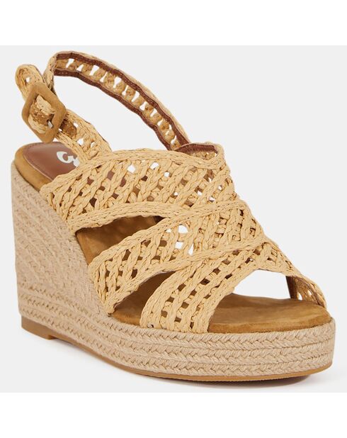 Sandalen mit Keilabsatz aus natürlichem Bastleder - 10 cm hoher Absatz