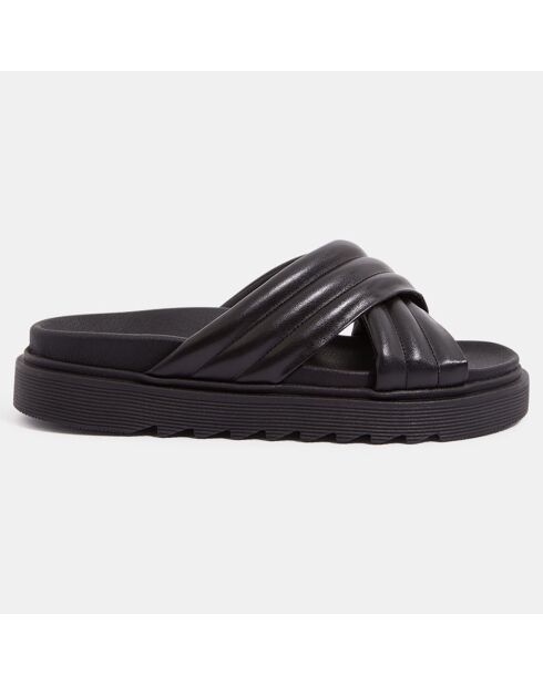 Mules plates en Cuir matelassées noires