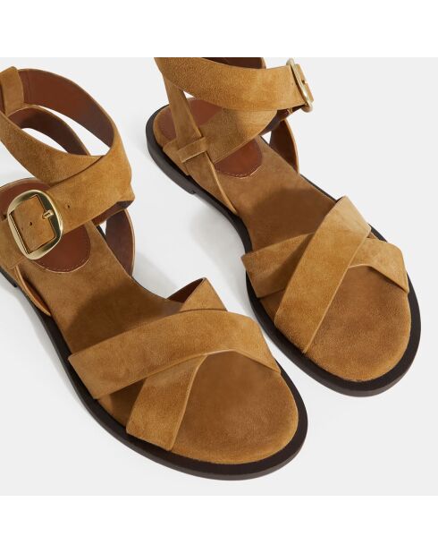 Sandales plates en Cuir camel