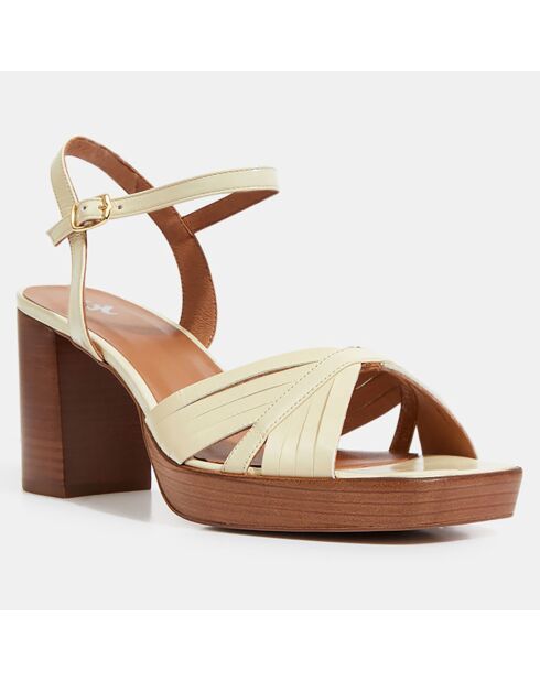Ecru leren sandalen met hak 7,5 cm