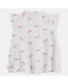 Robe Imula bis gaze aop écru/rose