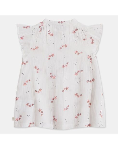 Robe Imula bis gaze aop écru/rose
