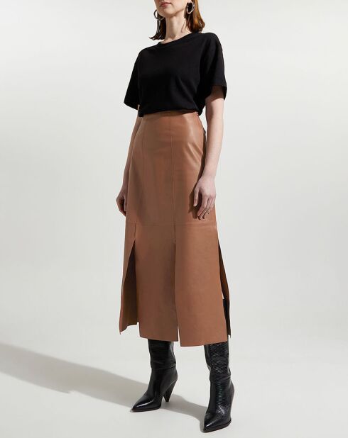 Jupe en Cuir d'Agneau Lunes camel