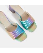 Mules à talon en Cuir matelassées multicolores - Talon 6 cm