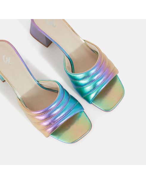 Mules à talon en Cuir matelassées multicolores - Talon 6 cm