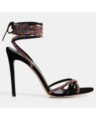 Sandales en Velours de Cuir & Strass Holly noir/multicolore - Talon 10,5 cm