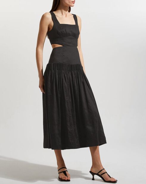 Robe midi en Lin mélangé Audette Pleated noire