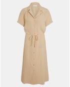 Robe en Lin & Coton Lalie col chemisier beige