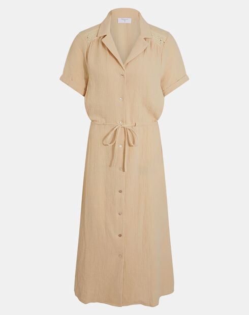 Robe en Lin & Coton Lalie col chemisier beige