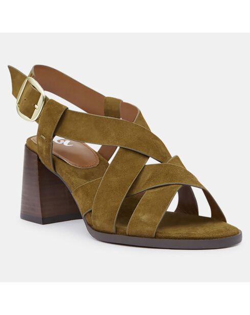 Sandales à talon en Cuir vert kaki - Talon 7 cm