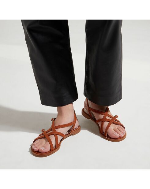 Sandales plates en Cuir orange brique
