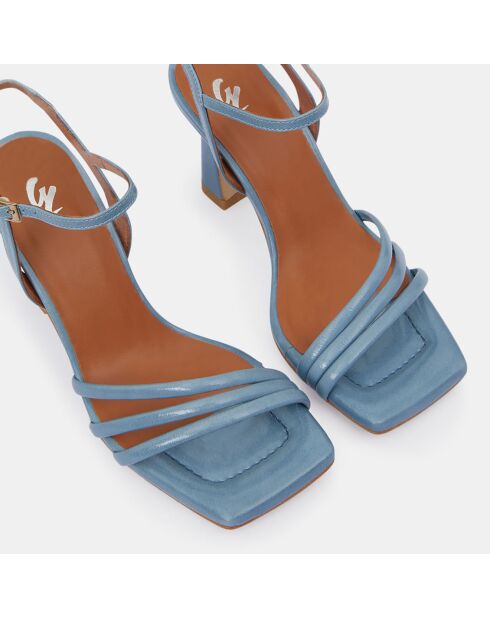 Blauwe sandalen van jeansleer met hak - Hak 8 cm